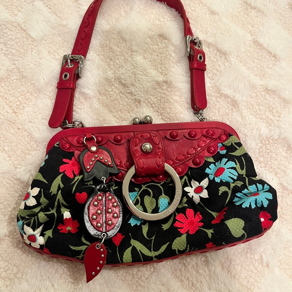 Isabella Fiore Red and Black Floral Shoulder Bag